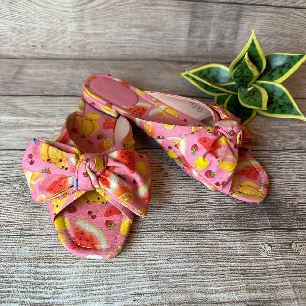 NIB Edie Parker X J Crew Bow Slide Sandals in Fruit Punch